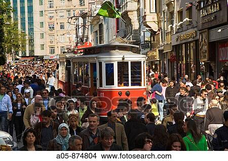 Tram on Istiklal Caddesi, Beyoglu district, Istanbul, Turkey View Large Photo Image Picture - Tram on Istiklal Caddesi, Beyoglu district, Istanbul, Turkey. Fotosearch