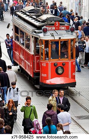 Tram on Istiklal pedestrian street in Beyoglu area Istanbul, Turkey View Large Photo Image Stock Photography - Tram on Istiklal pedestrian street in Beyoglu area Istanbul, Turkey. Fotosearch