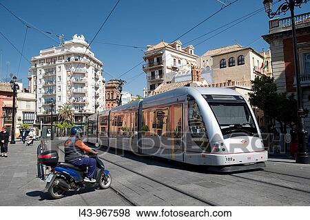 Tram, Seville, Andalusia, Spain View Large Photo Image Stock Photo - Tram, Seville, Andalusia, Spain. Fotosearch