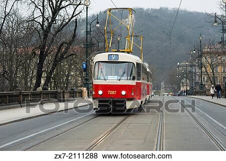 Stock Photo - Trams in Prague.. Fotosearch