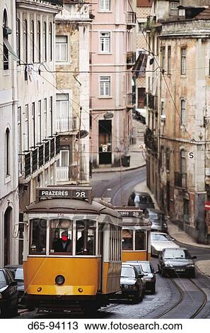 Trams, Lisbon. Portugal View Large Photo Image Stock Image - Trams, Lisbon. Portugal. Fotosearch