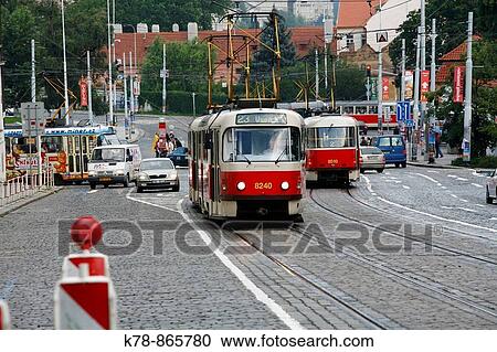 Stock Image - Trams, Prague, Czech Republic. Fotosearch
