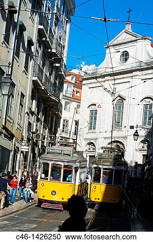 Tramway, Baixa, Lisbon, Portugal View Large Photo Image Stock Image - Tramway, Baixa, Lisbon, Portugal. Fotosearch