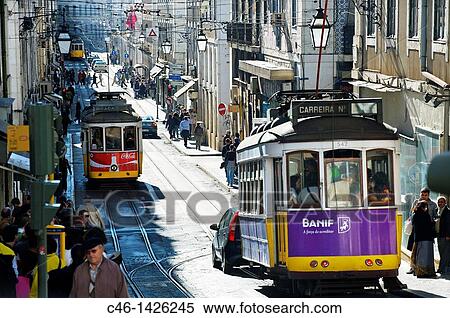 Tramway, Baixa, Lisbon, Portugal View Large Photo Image Stock Photography - Tramway, Baixa, Lisbon, Portugal. Fotosearch