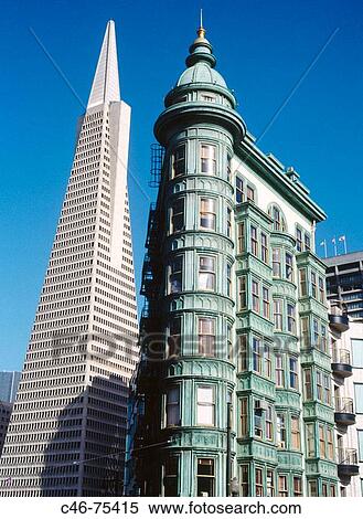Stock Photography - Transamerica pyramid and Columbus building built in 1907, San Francisco. California, USA. Fotosearch