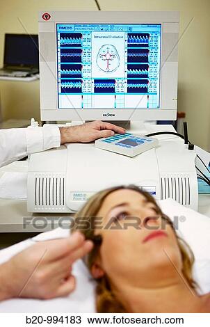 Stock Image - Transcranial doppler, Neurological examination. Hospital Policlinica Gipuzkoa, San Sebastian, Donostia, Euskadi, Spain. Fotosearch