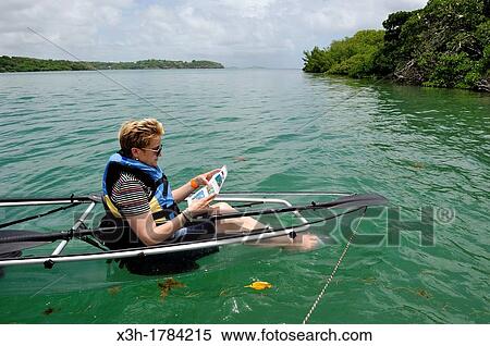 Stock Photography - transparent kayak trip in Mulets Bay, Le Vauclin, Martinique, french island overseas region and department in the Lesser Antilles in the eastern Caribbean Sea, Atlantic Ocean. Fotosearch