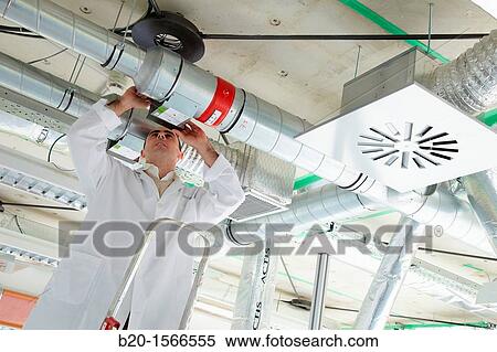 Stock Photography - Treatment system air conditioning, Kubik, Experimental laboratory R & D for the development of new concepts, products and services to improve energy efficiency in buildings, Intelligent management of HVAC and lighting systems and renewable energy supply. Fotosearch