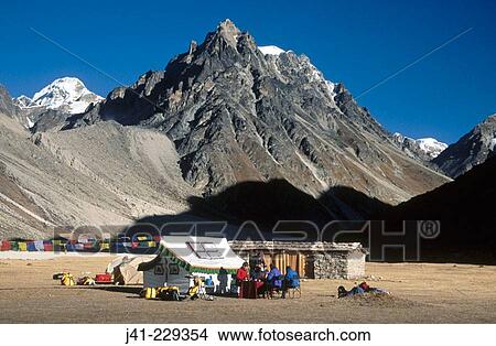 Trekkers outside Tibetan tent. Lhonak. Kangchenjunga. East Nepal View Large Photo Image Picture - Trekkers outside Tibetan tent. Lhonak. Kangchenjunga. East Nepal. Fotosearch