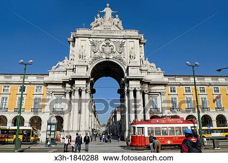 Stock Photo - Triumphal Arch, Commerce Square, Lisbon, Portugal, europe. Fotosearch