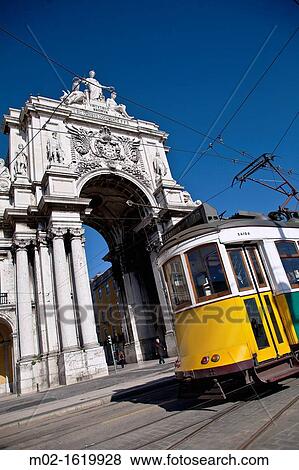 Triumphal Arch on Pra? a do comercio, commerce square, near Tajus river, Baixa district, Lisbon, Portugal, Europe View Large Photo Image Stock Photo - Triumphal Arch on Pra? a do comercio, commerce square, near Tajus river, Baixa district, Lisbon, Portugal, Europe. Fotosearch
