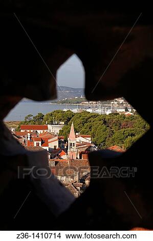 Trogir from the Cathedral of St Lovro Tower, UNESCO, Croatia, Europe View Large Photo Image Picture - Trogir from the Cathedral of St Lovro Tower, UNESCO, Croatia, Europe. Fotosearch