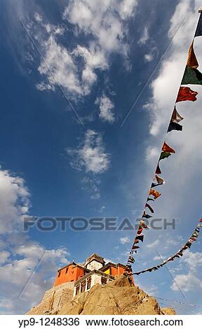 Stock Photograph - Tsemo Gompa and the Victory Fort build on a rocky ridge abve Leh, Ladakh, India. Fotosearch