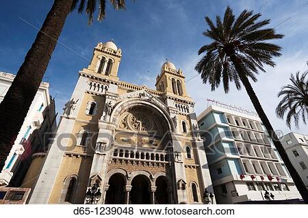 Tunisia, Tunis, Avenue Habib Bourguiba, Cathedral of St Vincent de Paul View Large Photo Image Stock Photo - Tunisia, Tunis, Avenue Habib Bourguiba, Cathedral of St Vincent de Paul. Fotosearch