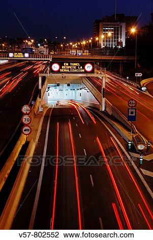 Tunnel in M-30 motorway, night view. Madrid, Spain. View Large Photo Image Stock Image - Tunnel in M-30 motorway, night view. Madrid, Spain.. Fotosearch
