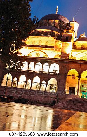 Turkey, Istanbul, The New Mosque or Mosque of the Valide Sultan at Night View Large Photo Image Stock Image - Turkey, Istanbul, The New Mosque or Mosque of the Valide Sultan at Night. Fotosearch