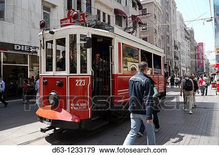 TURKEY. Old tram on Istiklal Caddesi, Istanbul. View Large Photo Image Stock Photo - TURKEY. Old tram on Istiklal Caddesi, Istanbul.. Fotosearch