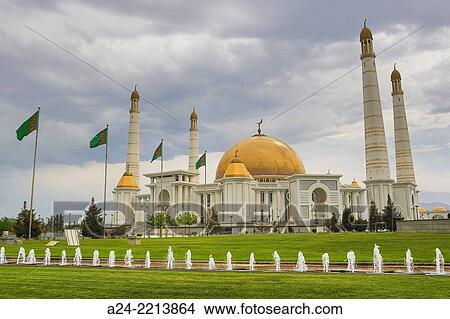 Turkmenistan, Ashgabat City, Turkmenbashi's Mosque. View Large Photo Image Picture - Turkmenistan, Ashgabat City, Turkmenbashi's Mosque.. Fotosearch