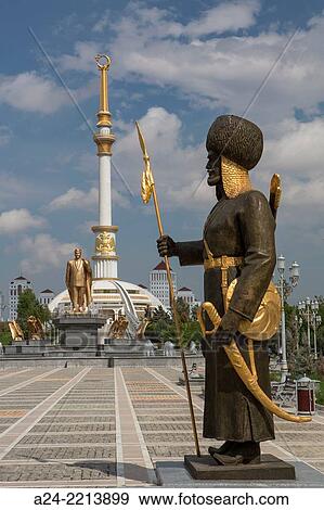 Stock Photo - Turkmenistan, Ashgabat City, Independence Park, Independence Monument and warriors.. Fotosearch