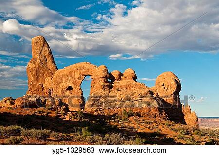 Stock Image - TURRET ARCH rock formation in the morning, Arches National Park, Utah, USA. Fotosearch