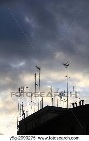 tv antenna on rooftops in rome italy View Large Photo Image Stock Photography - tv antenna on rooftops in rome italy. Fotosearch