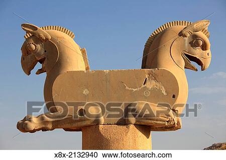 Twin headed griffin-shaped capital at Persepolis archeology site, Iran. View Large Photo Image Stock Image - Twin headed griffin-shaped capital at Persepolis archeology site, Iran.. Fotosearch