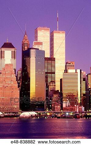 TWIN TOWERS DOWNTOWN SKYLINE NEW YORK USA View Large Photo Image Stock Image - TWIN TOWERS DOWNTOWN SKYLINE NEW YORK USA. Fotosearch