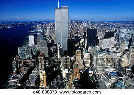 TWIN TOWERS DOWNTOWN SKYLINE NEW YORK USA View Large Photo Image Stock Photo - TWIN TOWERS DOWNTOWN SKYLINE NEW YORK USA. Fotosearch