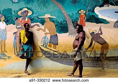 Two men discussing by a mural fresco. Praslin island. Seychelles View Large Photo Image Stock Image - Two men discussing by a mural fresco. Praslin island. Seychelles. Fotosearch