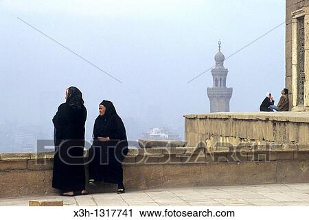 Stock Image - two old woman on a terrace of the Saladin Citadel, Cairo, Egypt, Africa. Fotosearch