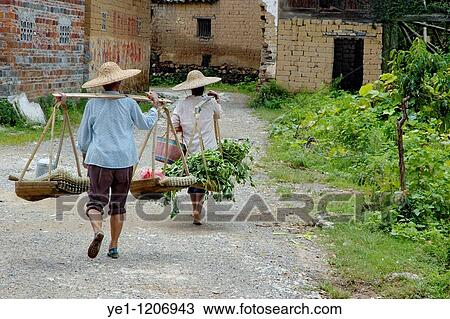Two peasants returning from rice fields along the Yulong River, in Yangshuo, Guangxi, China. View Large Photo Image Stock Image - Two peasants returning from rice fields along the Yulong River, in Yangshuo, Guangxi, China.. Fotosearch