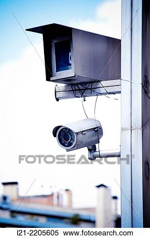 Two security cameras. Barcelona, Catalonia, Spain. View Large Photo Image Stock Photography - Two security cameras. Barcelona, Catalonia, Spain.. Fotosearch