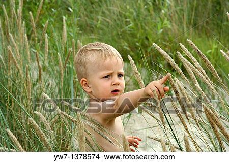 Two year old boy curioulsy watching grasses View Large Photo Image Picture - Two year old boy curioulsy watching grasses. Fotosearch