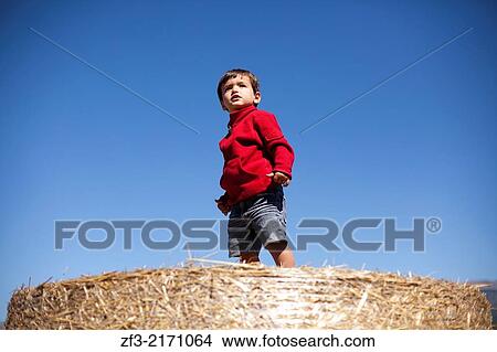 Two years old boy with red jersei on a straw View Large Photo Image Picture - Two years old boy with red jersei on a straw. Fotosearch
