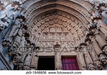 Stock Photo - Tympanium Amiens Cathedral, Christ in Majesty, Amiens France.. Fotosearch