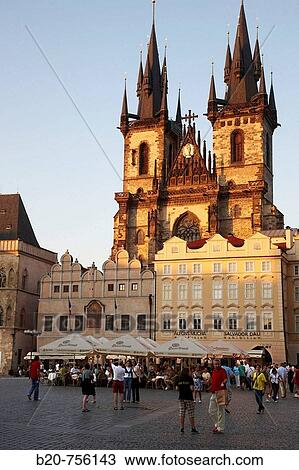 Stock Image - Tyn church in Staromestske Namesti (Old Town Square), Prague, Czech Republic. Fotosearch