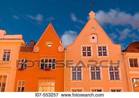 Typical Estonian architecture buildings on Raekoja main square in Old Town at night. Tallinn. Estonia View Large Photo Image Stock Photo - Typical Estonian architecture buildings on Raekoja main square in Old Town at night. Tallinn. Estonia. Fotosearch