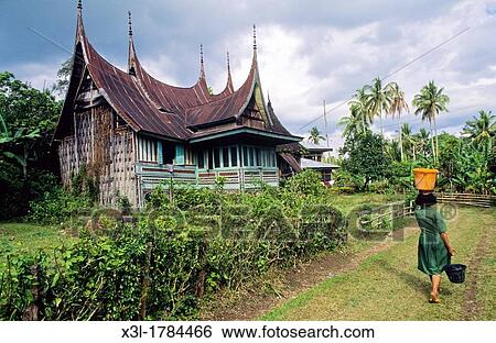 Stock Photograph - Typical house of Balimbing Minangkabau Sumatra Indonesia. Fotosearch