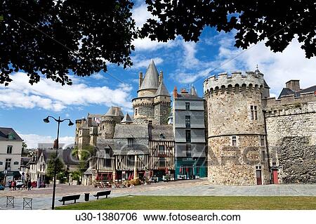 Typical houses and the castle of the old town of Vitr?, in Ille-et-Vilaine department Brittany Region, France View Large Photo Image Stock Photograph - Typical houses and the castle of the old town of Vitr?, in Ille-et-Vilaine department Brittany Region, France. Fotosearch
