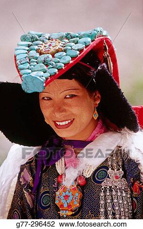 Typical Ladakh bride. Likkir. Jammu and Kashmir, India View Large Photo Image Stock Image - Typical Ladakh bride. Likkir. Jammu and Kashmir, India. Fotosearch