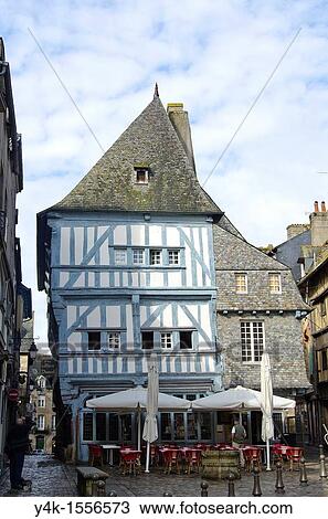 Stock Image - Typical medieval building, Dinan, C? tes d? Armor, Brittany, France. Fotosearch