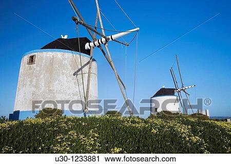 Stock Image - Typical Pinhoa windmill Lourinha Lisboa district Portugal. Fotosearch
