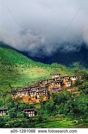 Typical village Wandi Phodrang Valley Bhutan Butan. View Large Photo Image Stock Photo - Typical village Wandi Phodrang Valley Bhutan Butan.. Fotosearch