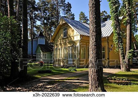 Stock Photo - typical wooden house at Jurmala, Gulf of Riga, Latvia, Baltic region, Northern Europe.. Fotosearch