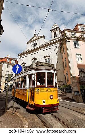 typical yellow tram in high town in lisbon. portugal View Large Photo Image Stock Photo - typical yellow tram in high town in lisbon. portugal. Fotosearch
