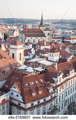 Stock Photo - U Prince Hotel and Restaurant Terrace, Old Town Square, Prague, Czech Republic.. Fotosearch
