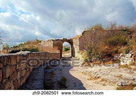 Stock Image - ? ufut Qale, Chufut-Kale Jewish Fortress, cave city. Crimea, Ukraine, Eastern Europe.. Fotosearch