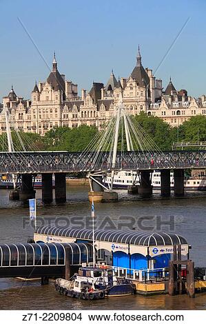 Picture - UK, England, London, Whitehall, Golden Jubilee Bridge, Thames River,.. Fotosearch