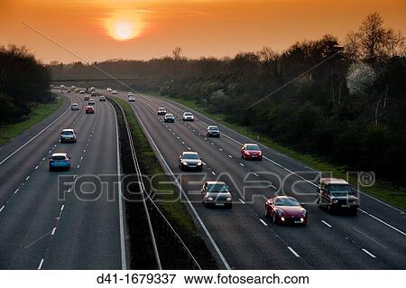 UK, England, Motorway sunset A3 View Large Photo Image Stock Photo - UK, England, Motorway sunset A3. Fotosearch