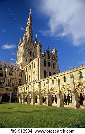UK, England, Norfolk, Norwich Cathedral, primarily built 1096-1145: cloister lawn or? garth?, cloister, south transept, crossing tower and spire, both the seat of a bishop and a Benedictine priory View Large Photo Image Picture - UK, England, Norfolk, Norwich Cathedral, primarily built 1096-1145: cloister lawn or? garth?, cloister, south transept, crossing tower and spire, both the seat of a bishop and a Benedictine priory. Fotosearch